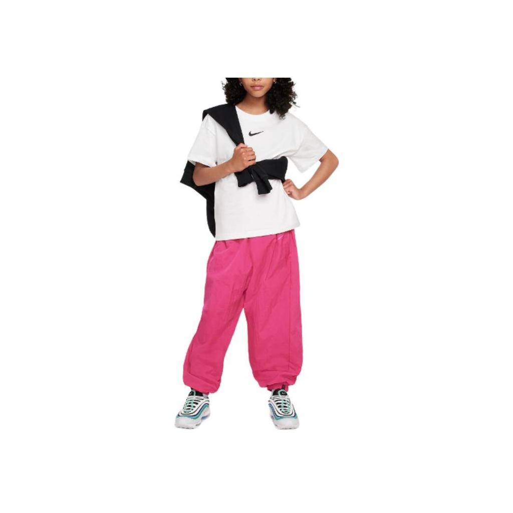 Nike Мягкая свободная посадка, повседневная футболка с вышитым логотипом, круглым вырезом, коротким рукавом, детские топы белого цвета FZ5539-100