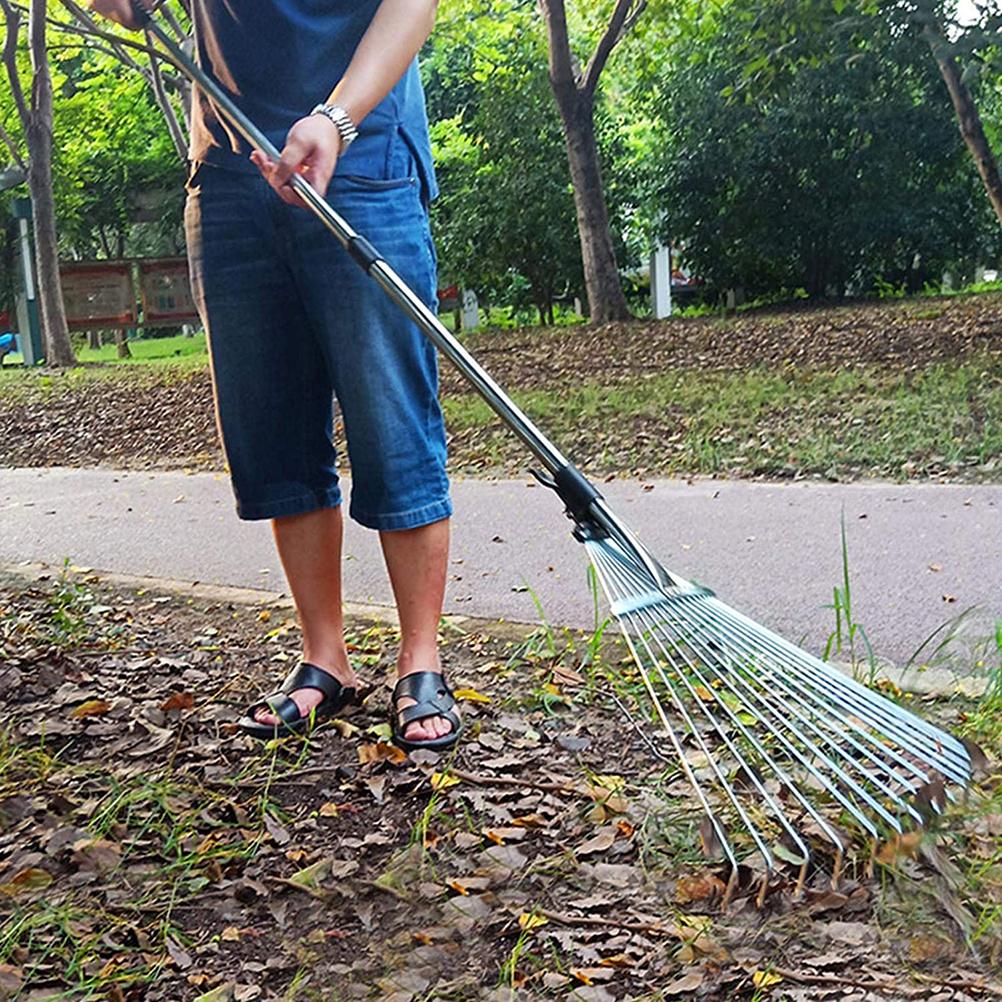 Adjustable Garden Leaf Rake Alloy Telescopic Hoe Grass Tool Multi Toothed Metal Rake for Deciduous