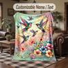 Hummingbirds Floral Harmony Theme Throw Blanket Custom Name Text Personalized Blanket Soft Cozy Blanket for Home Sofa Bed