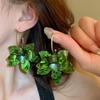 Green Resin Flower Drop Earrings for Women Vintage Metal Geometric Petal Statement Earrings Party Jewelry Accessories