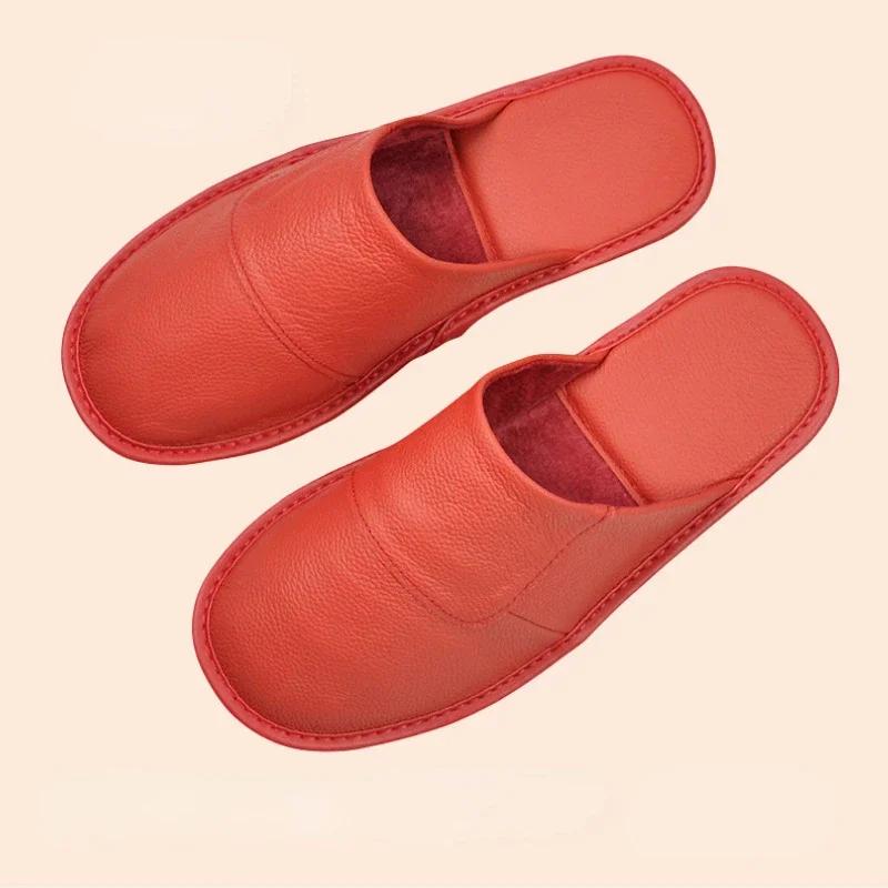 Осень Зима Домашняя обувь Мужские Женские Тапочки Мужские Лаконичные Шлепанцы Простые Кожаные Домашние Тапочки для Больших Размеров 46