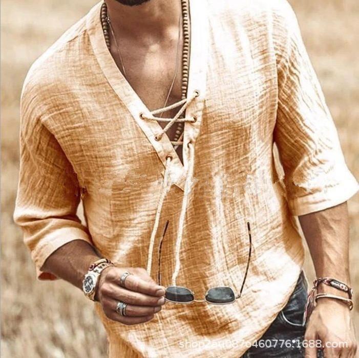 Popular Men's Chest Strap-Up Corn Medium Sleeve T-Shirt Shirt