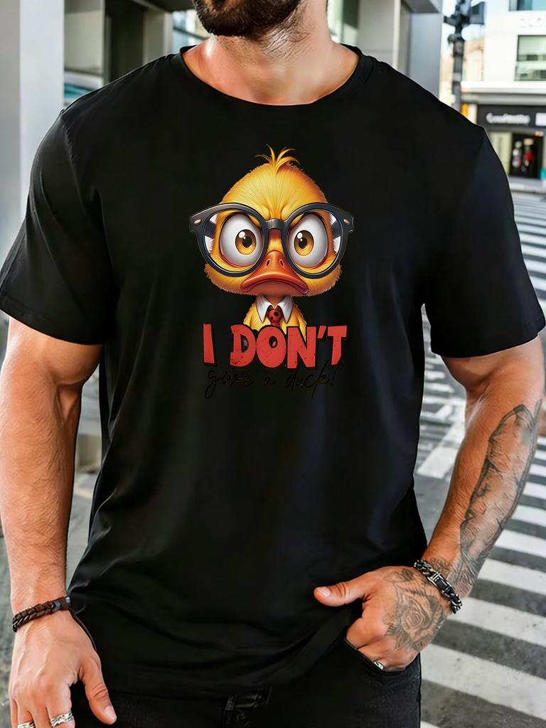 Nerdy Glasses Duck Slogan Print Unisexs Cotton Crew Neck Short Sleeve Tee Loose Casual Summer Comfort Daily Street Male Wear Top