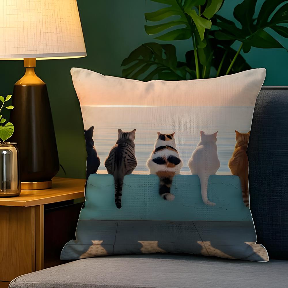 Cute cat illustration decoration  Pillow Case Natural Linen Pillow Case DoubleSided Decor Sofa Pillowcase Home Decor