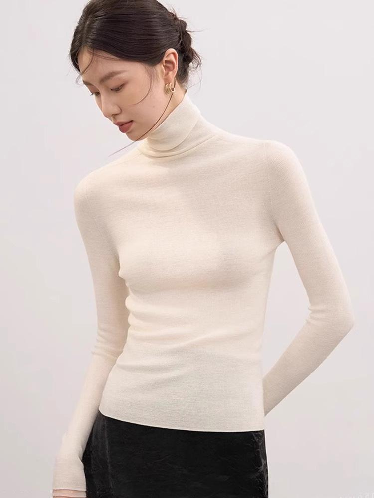 All-wool Yangtze yarn seamless integrated turtleneck slim-fitting and thin knitted bottoming shirt for women