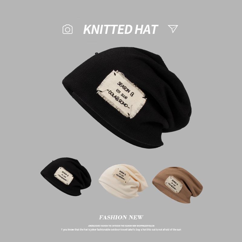 Internet celebrity heap hat children thin patch cloth versatile pullover knitted hat thin bald hat confinement hat letter patch