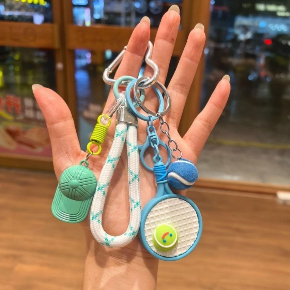 PVC Tennis Racket Keychain Baseball Cap Backpack Pendant Fashion Sports Accessory Gift Women Man