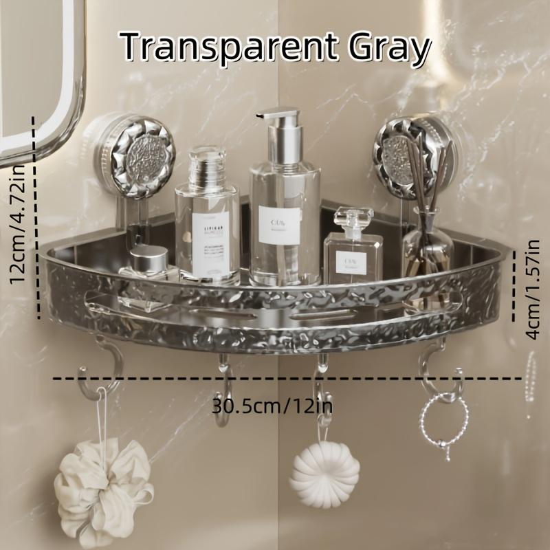 Водонепроницаемая прозрачная ПЭТ-пластиковая угловая полка с крючками на присосках, матовая отделка, настенный органайзер для ванной комнаты, с сильной фиксацией для ванной комнаты