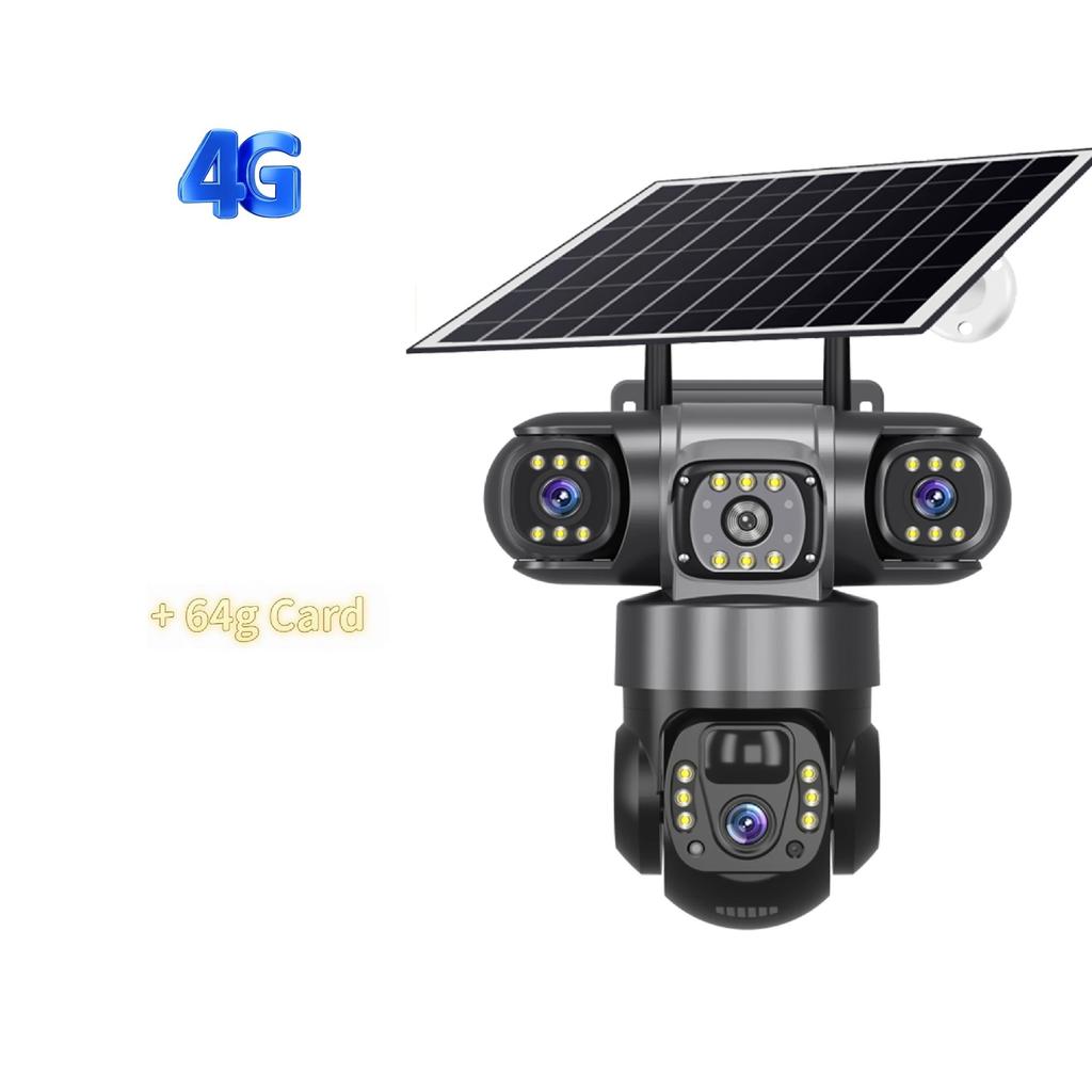 4G/WIFI Солнечная камера 3 объектива 3 экрана Уличная CCTV Водонепроницаемая Ночное видение Двусторонняя связь Мобильное отслеживание IP-камера