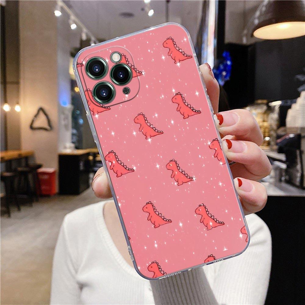 Прозрачный чехол для телефона Apple iPhone 12 11 13 Pro Max mini XS X XR 7 8 Plus SE 2020 Чехол с милым мультяшным динозавром