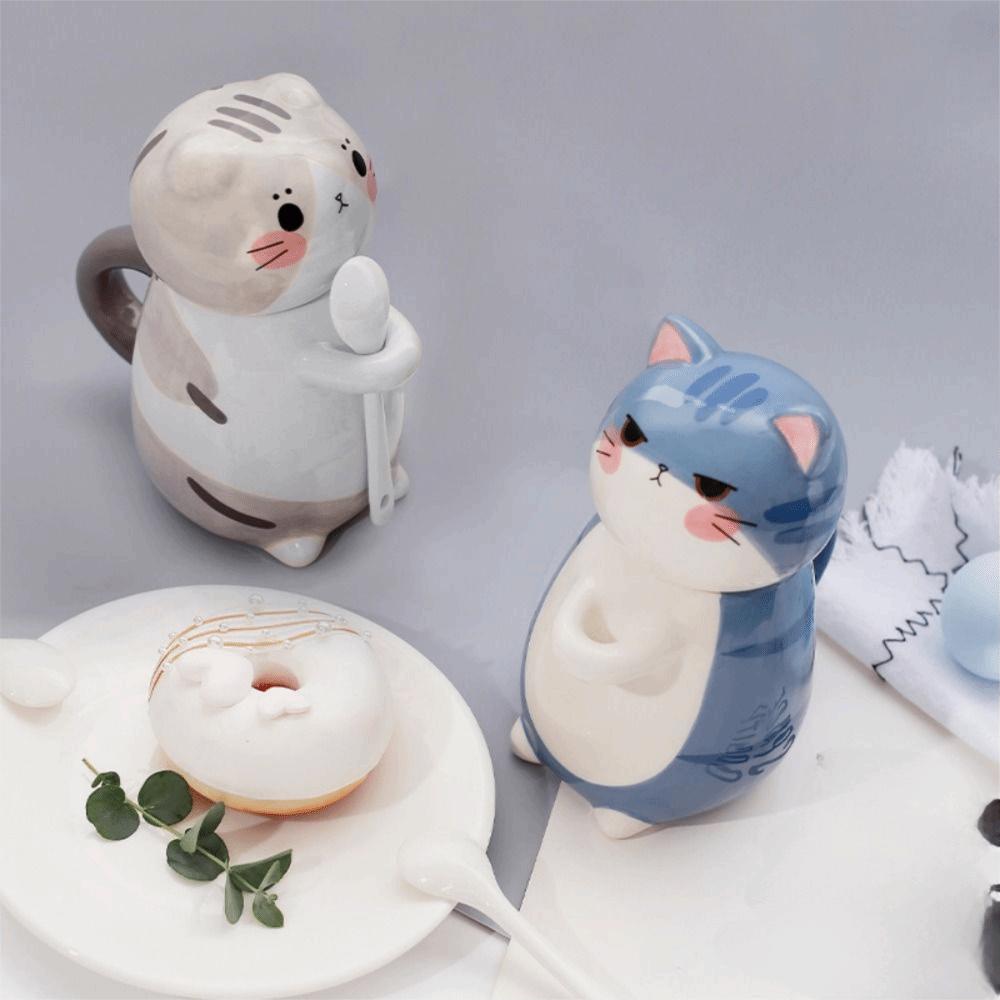 Кружка с крышкой Кошка Кофейная кружка Керамические чашки для молочного чая Декор для дома Кофейники Посуда для напитков