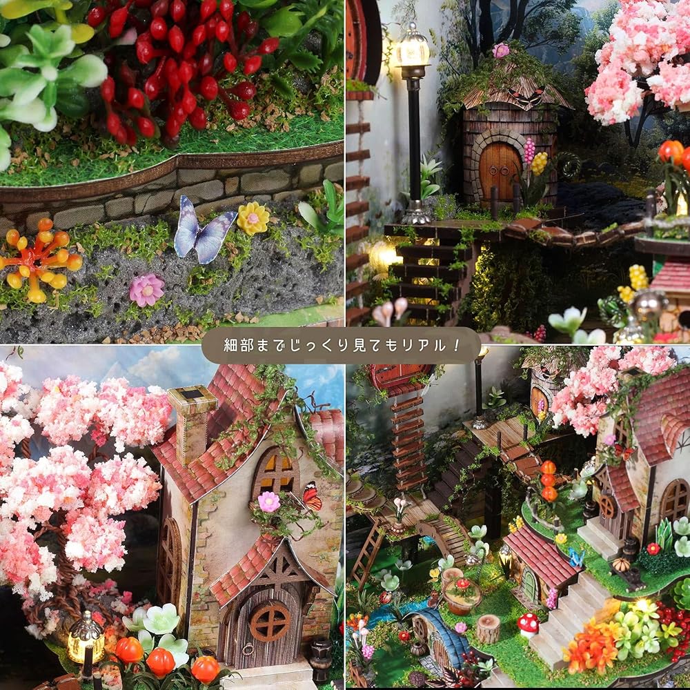 Moin Moin Миниатюрный DIY-набор для кукольного домика Лесной домик с сакурой Масштаб 1/24 со светодиодной подсветкой и музыкальной шкатулкой Декор для дома Модель