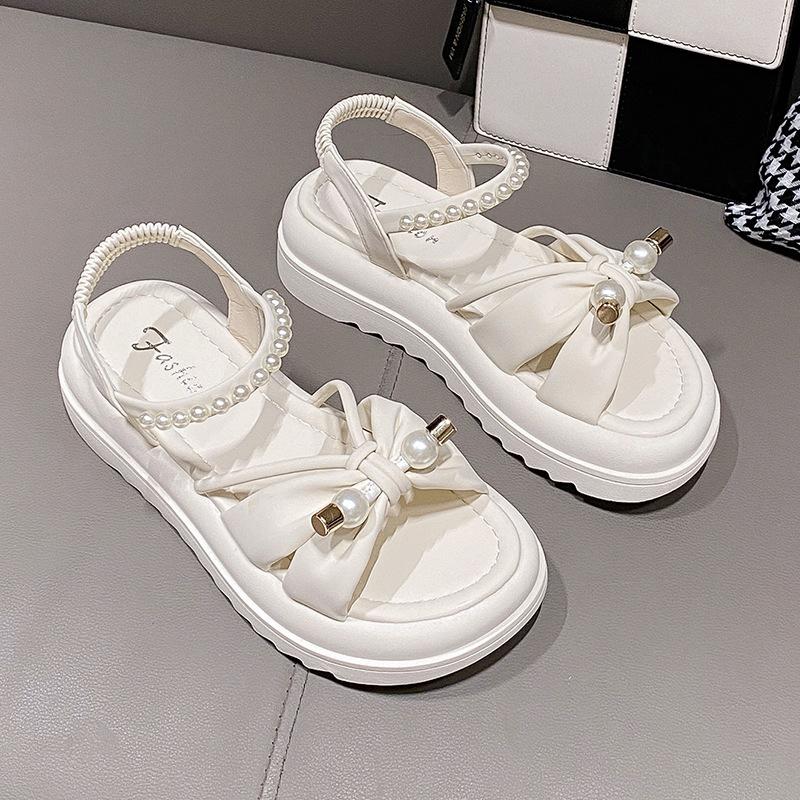 Women's Casual Temperament Sandals 2024 Summer New Style Fashion Thick Sole Roman Beach Soft Bottom Anti-Slip Single Shoes
