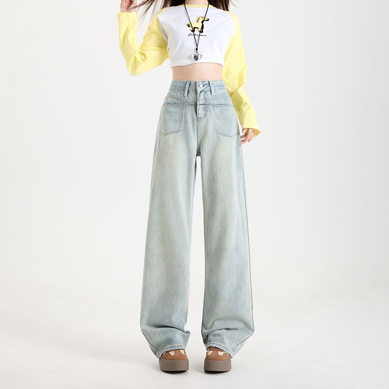 Утолщенные джинсы, женские осенние брюки с высокой талией, широкие брюки, женские осенне-зимние брюки до пола, удобные свободные прямые брюки