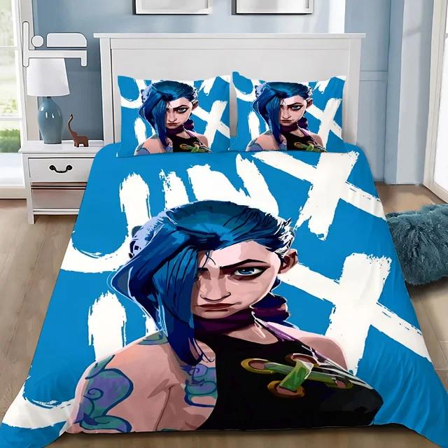 Hot Anime Arcane BeddingSet 3D Print LOL Jinx Adult Boy Girl Bedroom Decoration Duvet Cover Set Single Double Size Bed Linen
