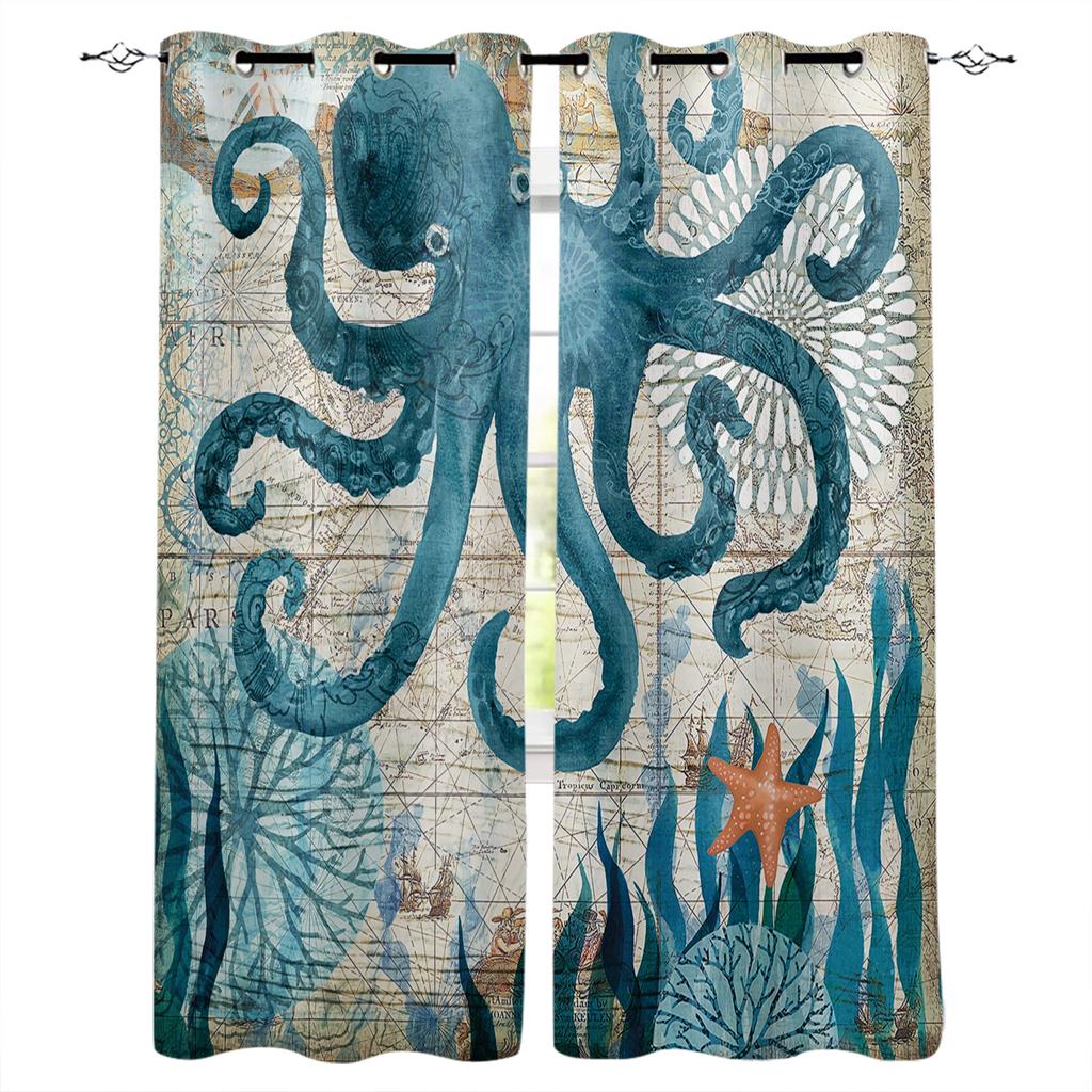 Sea Turtle Ocean Creature Landscape Blackout Curtains For Living Room Bedroom Window Treatment Blinds Drapes Kitchen Curtains