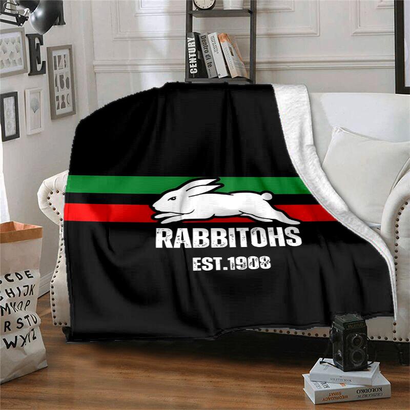 South Sydney Rabbitohs Flannel Blanket Soft All-Season Throw, Design for Camping, Car Travel, Hiking Sofa, Bed, Office Perfect Gift for Parties