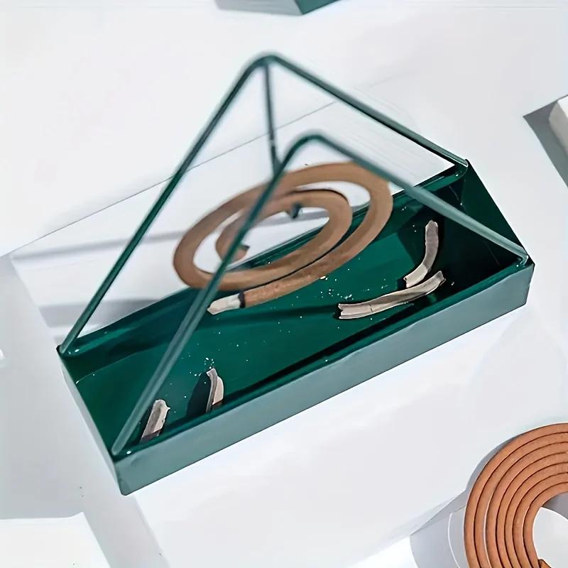 1pc, Elegant Triangle Cast Iron Mosquito Coil Holder, Easy Clean Incense Burner Stand, Indoor & Outdoor Use, Compatible