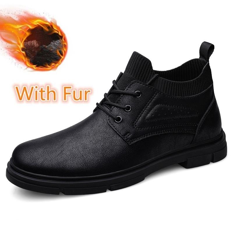 High Quality Warm Winter Men'S Boots Genuine Leather Ankle Boots Mens Casual Winter Sock Shoes Men Military Fur Snow Man Botas