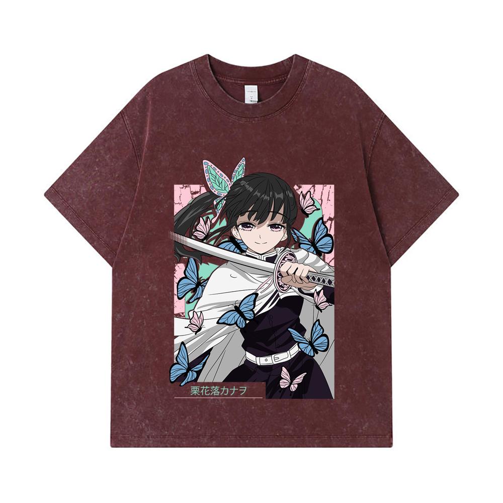 275 GSM Washed T-shirts 100% Cotton Demon Slayer V98 Kanao Print Unisex Heavy Cotton T Shirt