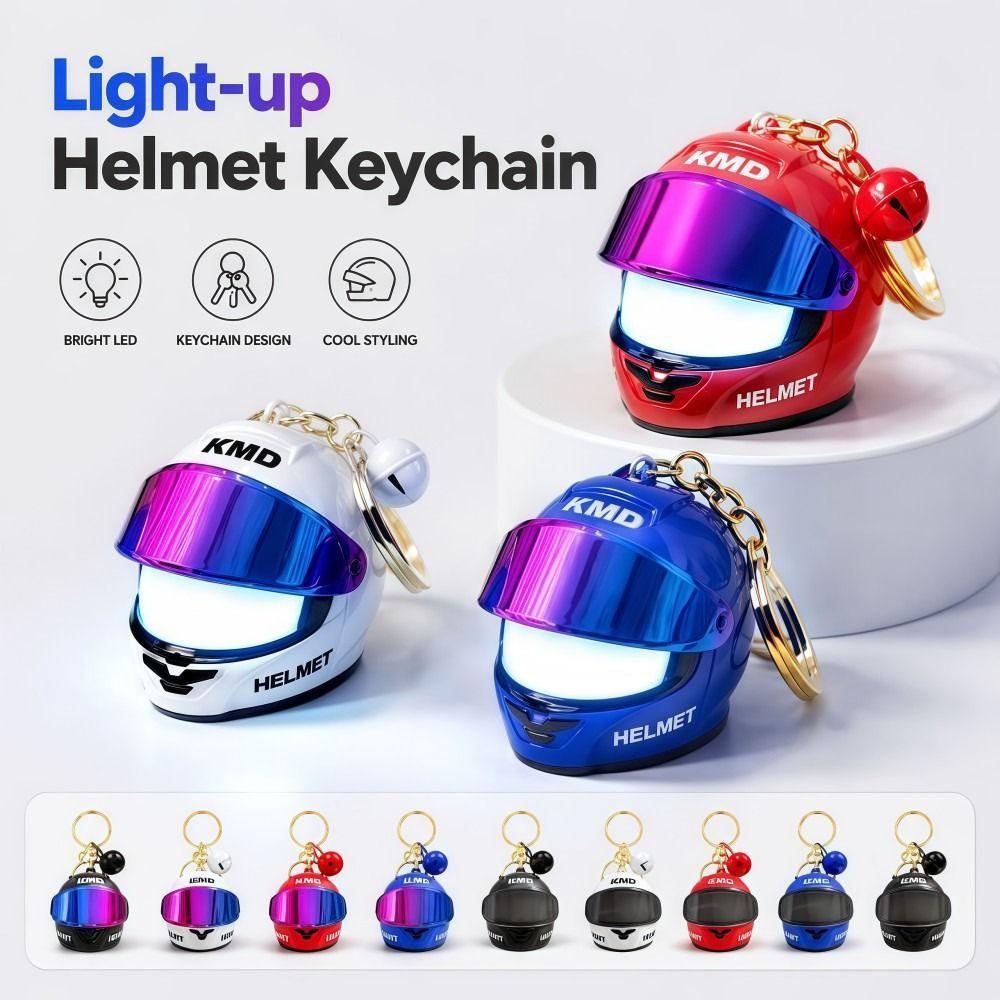 Cool Light-up Helmet Keychain Lightweight Versatile Mini Night Light Pendant Realistic Multifunctional Helmet Bag Charm