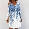 Women's Long-sleeved Casual Midi Dresses V-Neck Print  Casual Dress