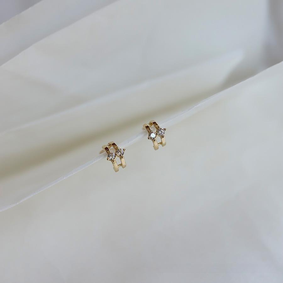 925 Sterling Silver Plated 14K Gold Double Arc Zircon Mini Earrings for Women Small Exquisite Everyday Jewelry