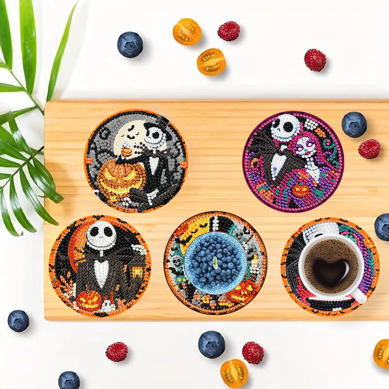 8 pieces/set Disneys The Nightmare Before Christmas series diamond painted coasters DIY diamond art coasters 5D full diamond diamond coasters