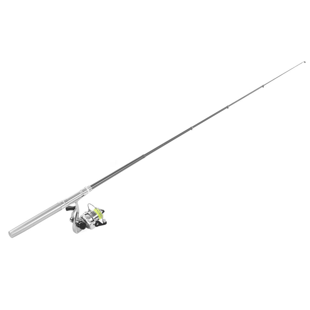 Portable Mini Pen Shape Fishing Rod Pole Pocket Retractable Fishing Rod with Reel WheelSilver