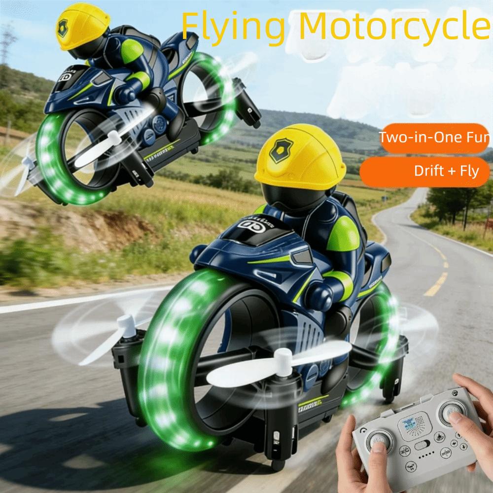 2.4G Remote Control RC Flying Motorcycle Night LED Lights Land Air Dual-Use Toy  Land Air Play