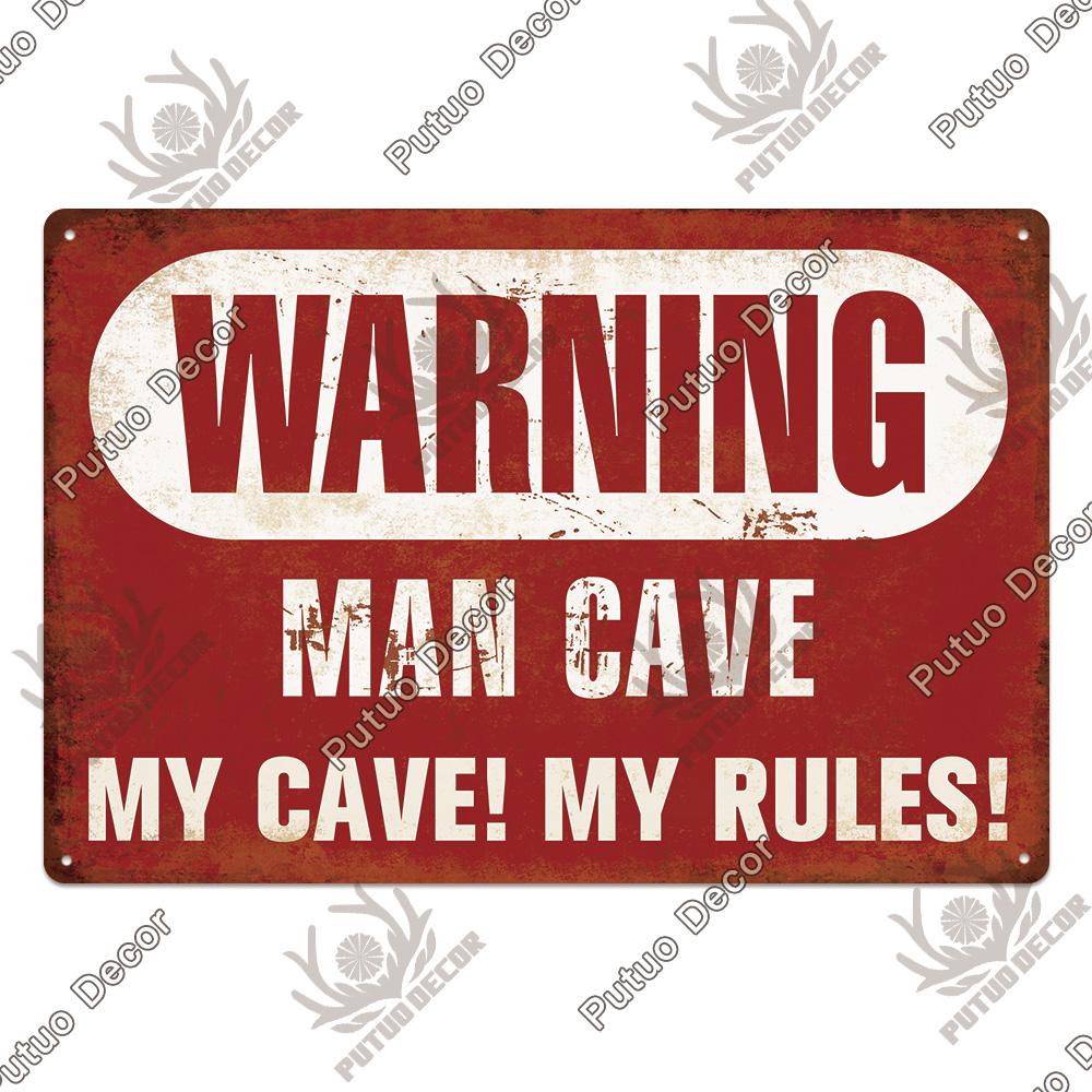 Putuo Decor Металлическая табличка для мужской пещеры Винтажная жестяная табличка Смешное предупреждение Мои правила Осторожно для бара Паба Клуба Мужской пещеры Игровой комнаты Настенный декор