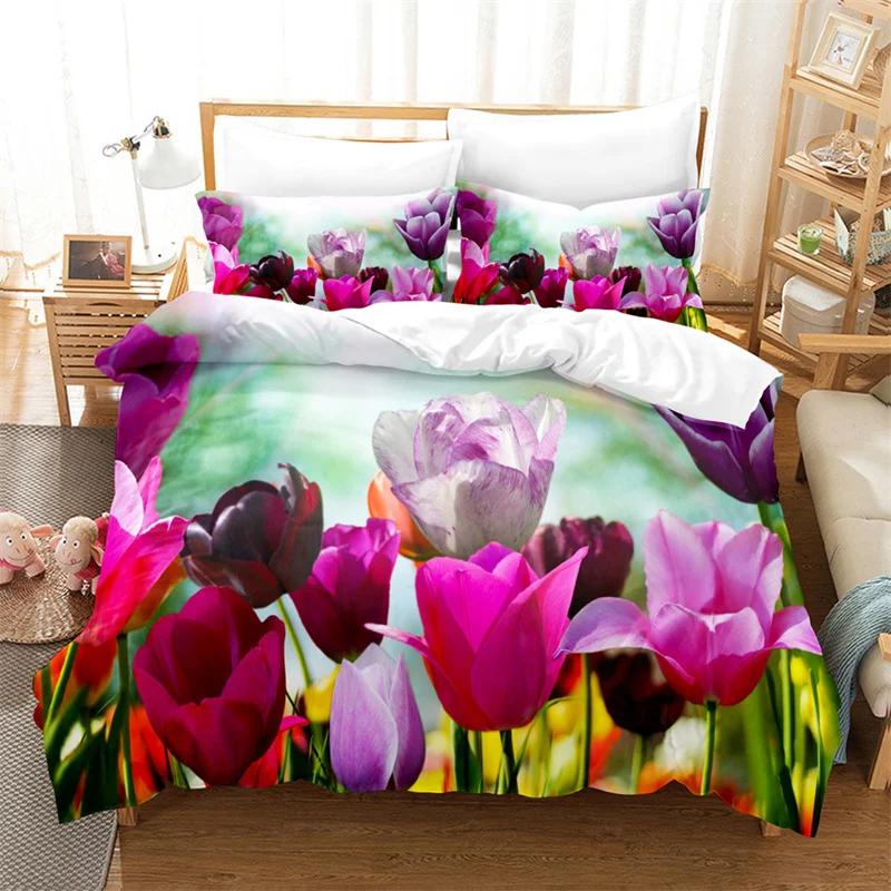 Tulip Quilt Cover 220X240 Duvet Cover Set Double Bed 200X200Cm 3D Flower King Bedding Sets Twin Size 3Pcs 2Pcs Single 140X210