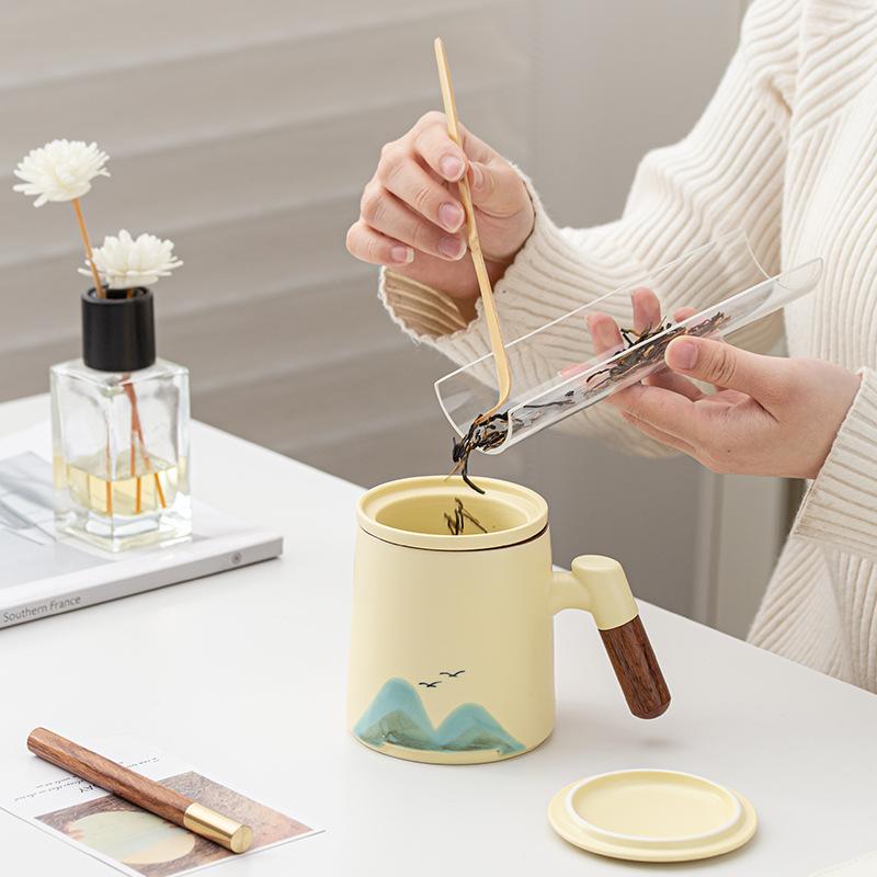 Ceramic mug with lid filter tea separation teacup office cup water cup business gift