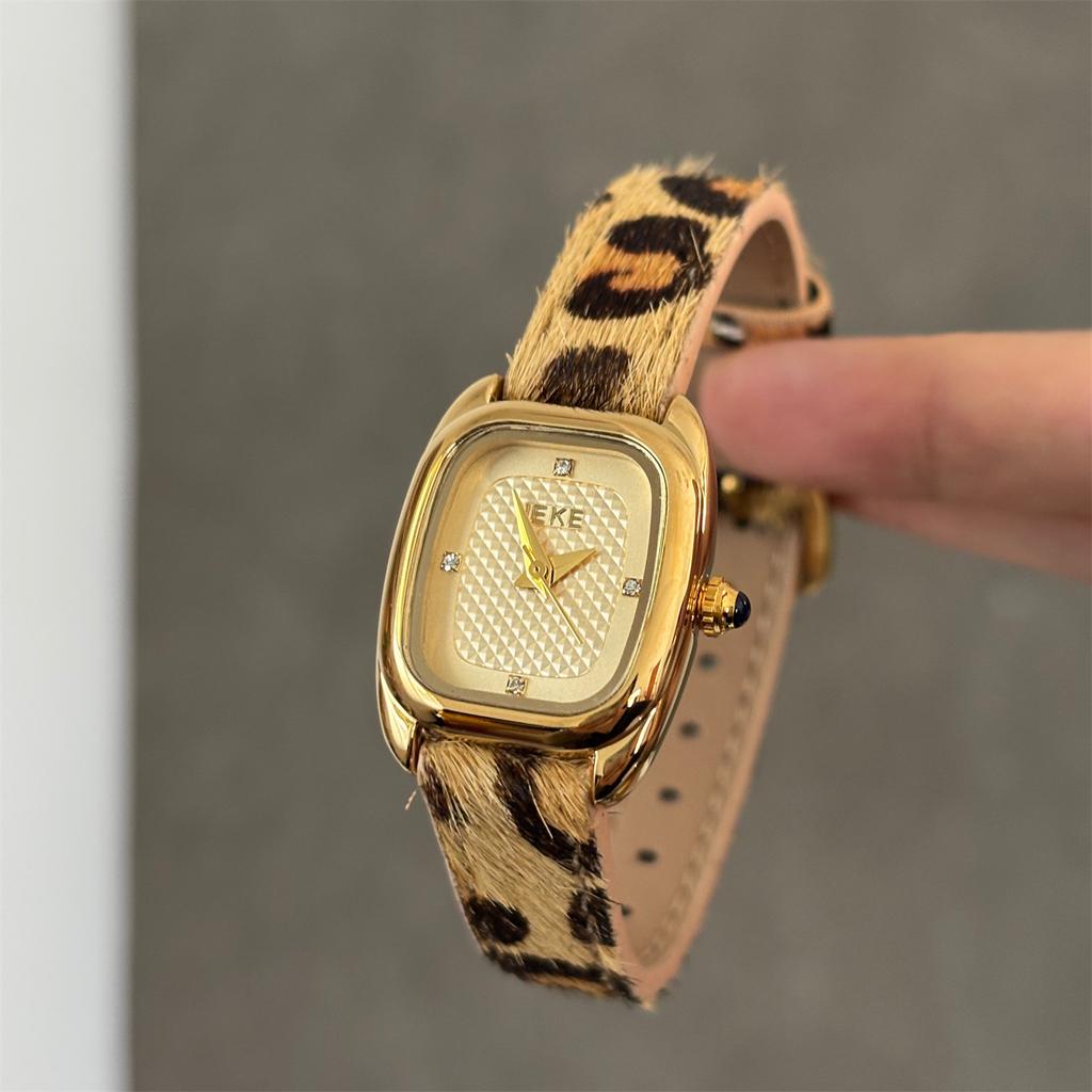 New Square Watch with Vintage Leopard-Print Leather Strap Women Light Luxury Niche Fashion High-End Gift for Women