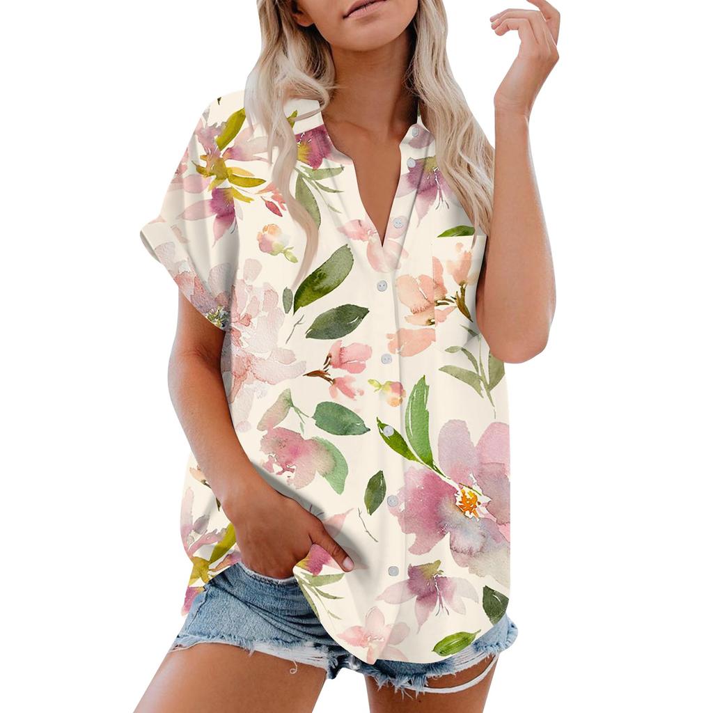 Женская рубашка с короткими рукавами, повседневный модный топ на пуговицах с принтом, кардиган с нагрудным карманом