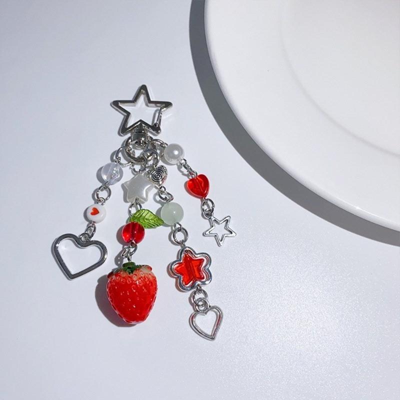 Multi Color Phone Lanyard Strawberry Pendant Wrist Strap Detachable Phone Chains Keyring Portable Accessory for Women