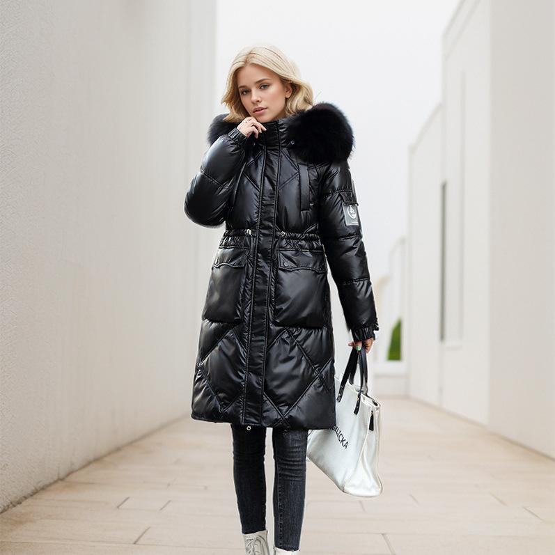 Bright Non Washable Cotton Jacket 2024 New Winter Female Fur Collar Thicken Warm Long Parkas Coat Women Coats Women's Clothing