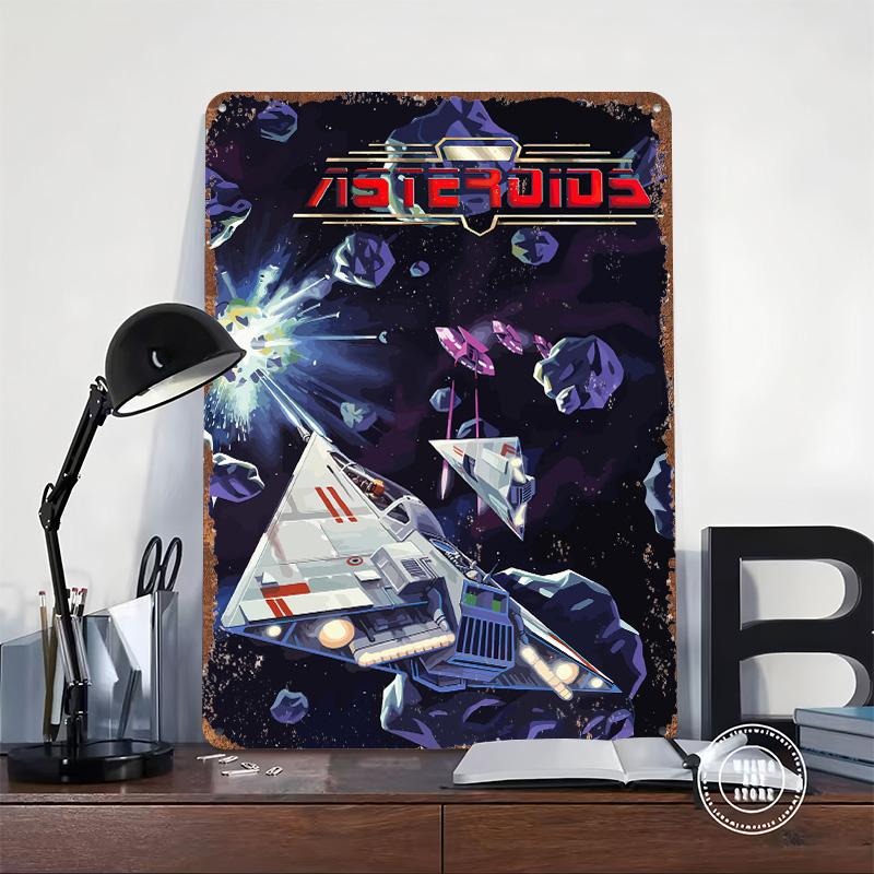 Asteroids Game Art Poster Customized Wall Art Vintage Metal Signs Retro Tin Plaque for Man Cave Office Decor Decoration Home