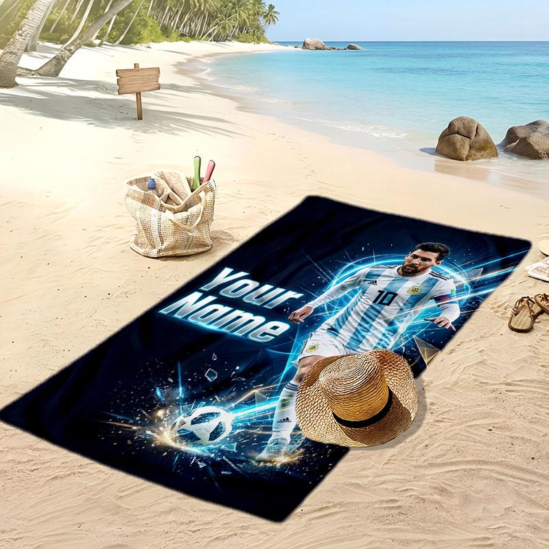 Lionel Messi Personalized Printed Beach Towel Soccer Logo Support Custom Name Text Absorbent Towel For Sport Travel Special Gift