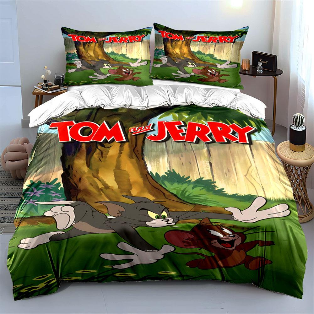 Tom and Jerry illustration. Bedding sets Duvet cover sets Duvet covers Pillowcases(1 * Duvet Cover 2 * Pillowcases, without duvet insert)