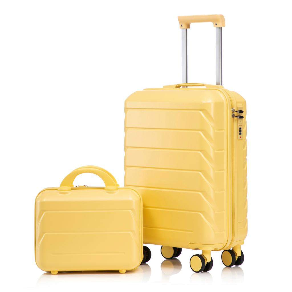 14"/19" 2-Piece ABS Spinner Suitcase Set with Combination Lock & 14" Cosmetic Bag (Yellow)