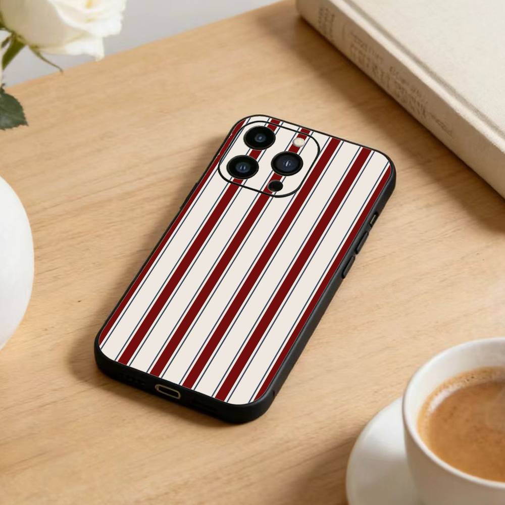 Бордовый Белый Полосатый Чехол Для Телефона Для iPhone17,16,15,14,13,12 Plus,Max Мягкий Силикон Черный Чехол