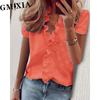 GMXIA Women's Fashion Casual Leisure Solid Color Print Short Sleeve V Neck Blouses & Shirts