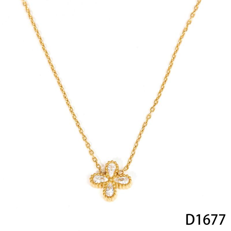 Stainless Steel Zircon Flower Jewelry Set Gold Plated Necklace Bracelet Women