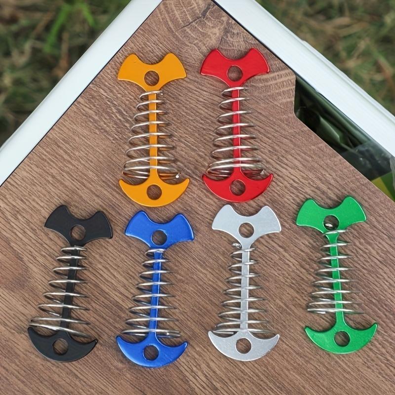 8pcs Stainless Steel Deck Nails with Spring Buckle, Fish Bone Design for Secure Binding, Suitable for Outdoor Camping and Hiking