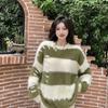 Pullover Female Cool and Cute Furry Languid Mink Top Plush O Neck Wide Stripe Color Contrast Loose Sweater Tops