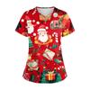 Women's Short Sleeve Stagger V Neck Christmas Print Pocket Dry-nurse Top