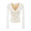 Womens Pure Desire Style Lace Top Skirt Set V-neck Long Sleeve Slim Fit Short High Waist Hip Sexy Y2K Outfit