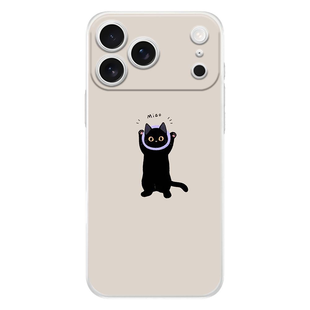 Мягкий прозрачный чехол из ТПУ для телефона iPhone 17 Air 16E 16 11 15 14 Pro MAX 12 13 7 8 Plus SE Пасхальный чехол Защита Забавный черный кот