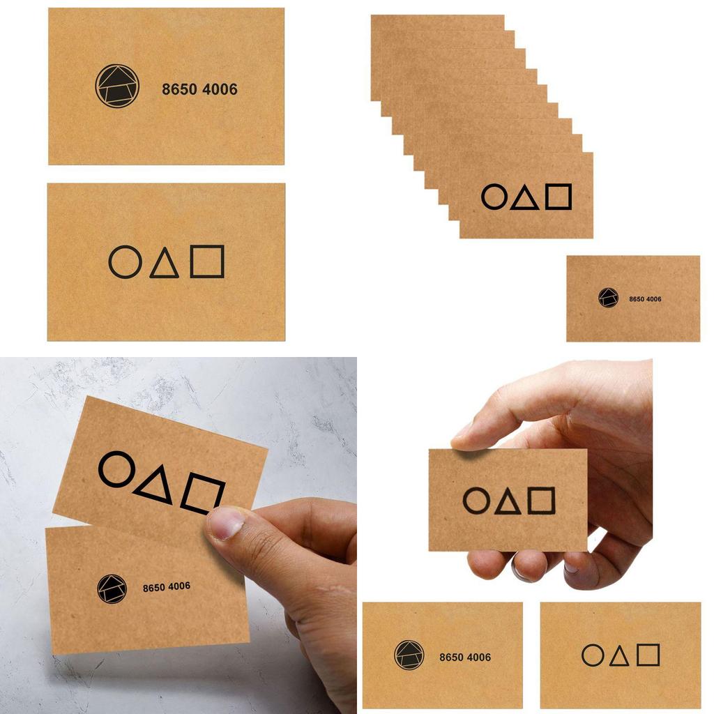 Мистический набор визиток с приглашением на игру в кальмара с иконками квадрат, треугольник, круг